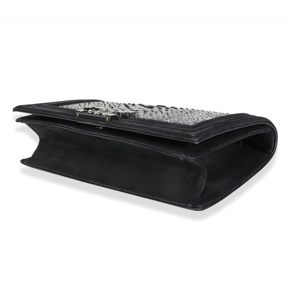 Chanel Metallic Python & Black Suede Crystal Boy Clutch - Picture 7 of 8